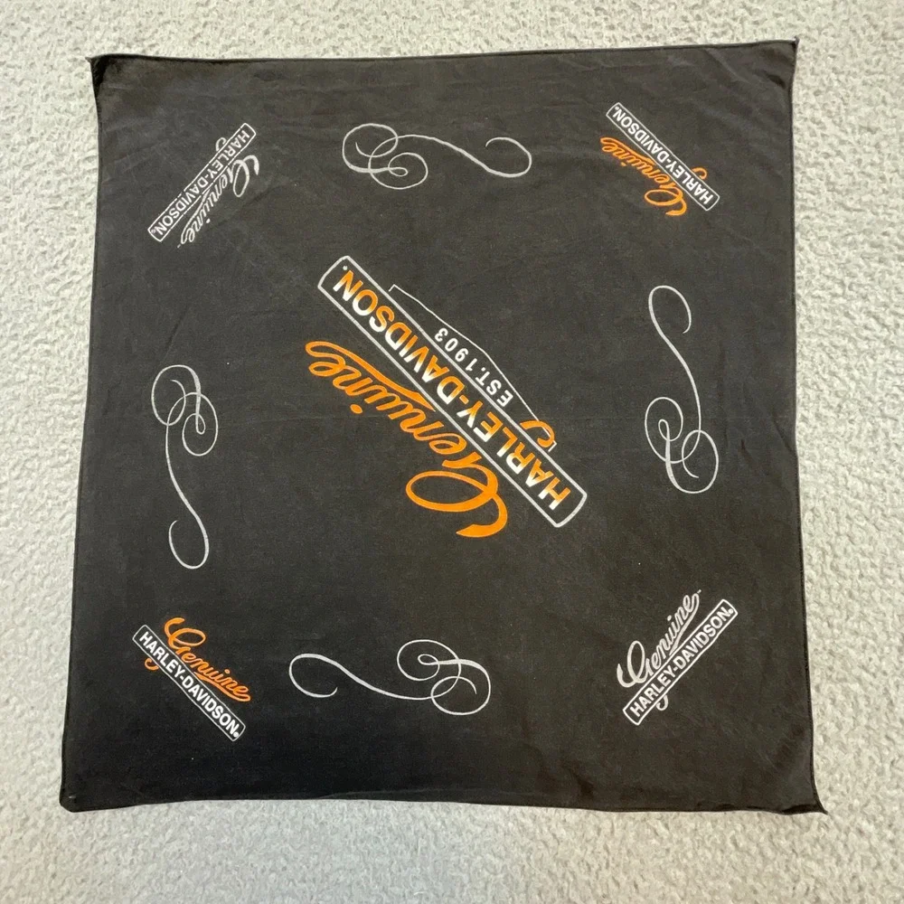 Harley Davidson Bandana Black Genuine Motorcycle Logo Scarf Vintage 80s 90s